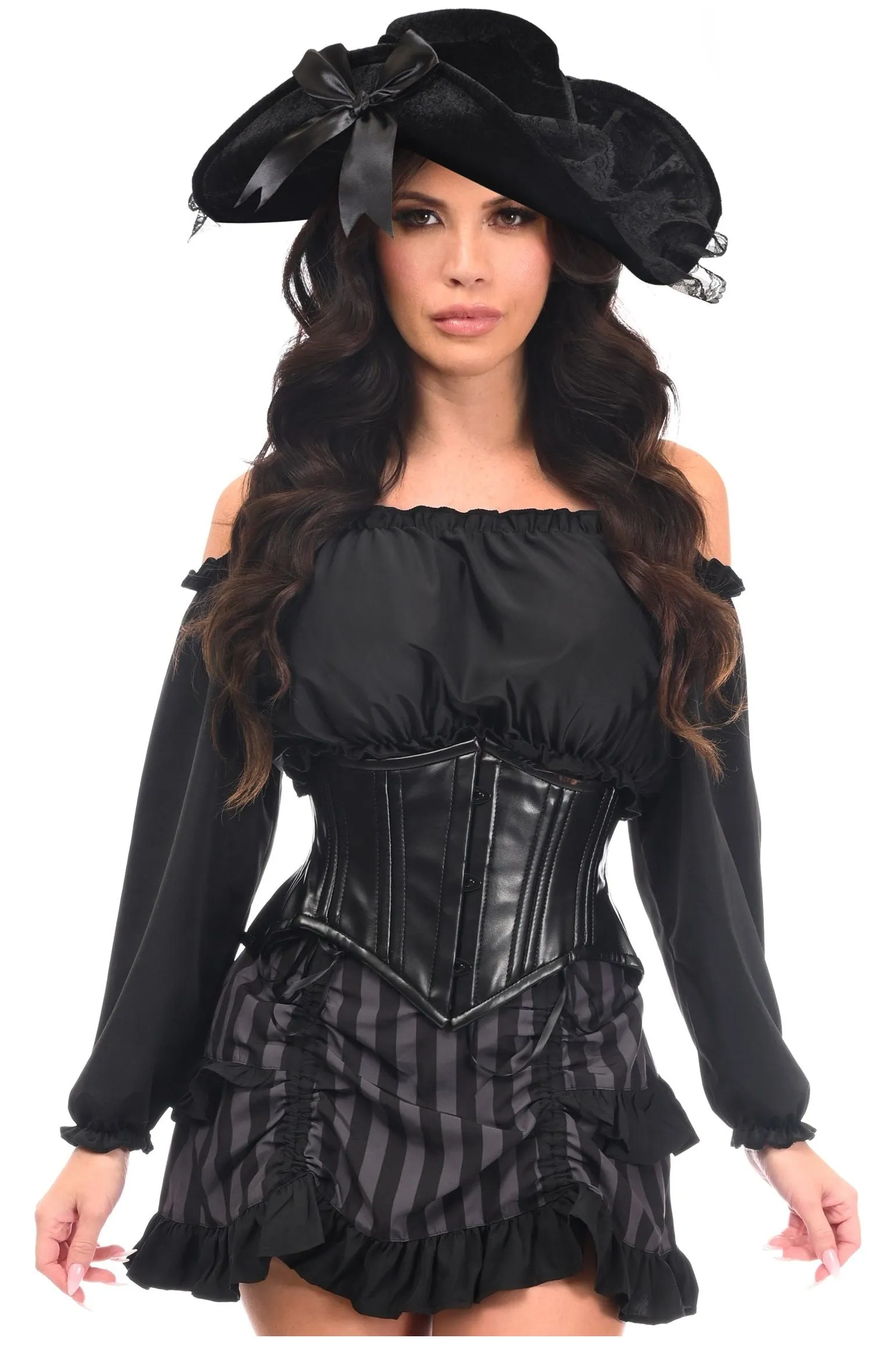 Black Grey Striped Pirate Corset Costume Set - Top Drawer 4 PC